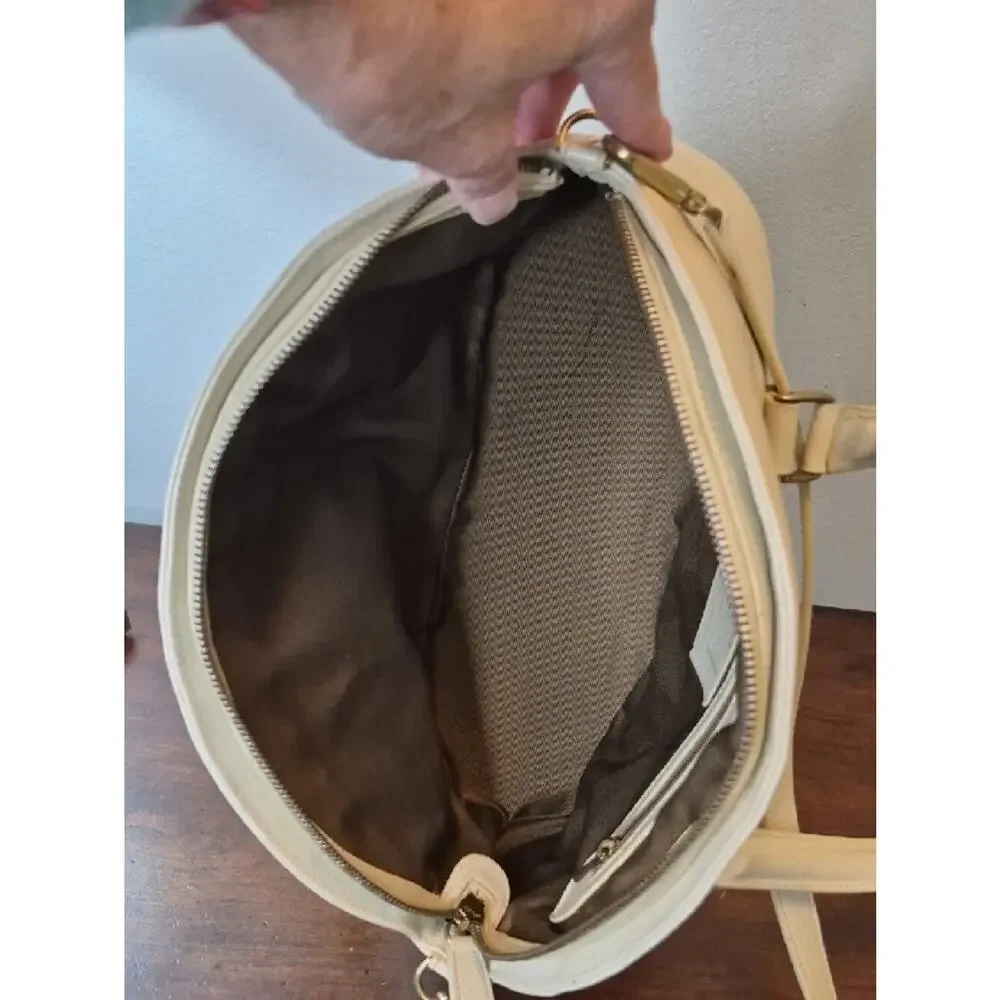 Coach Italy Madison Savoy 4408 Cream Leather Dome Satchel with Detachable Strap